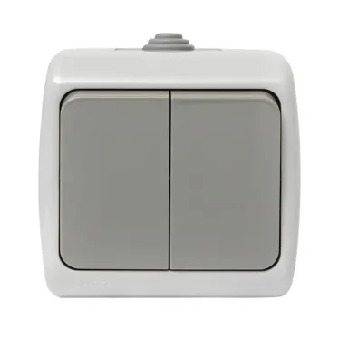 Выключатель Мурманск 2-клавишный 10А IP54 серый