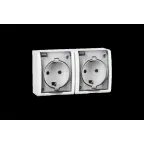 15 Aqua Розетка двойная 2Р+Е Schuko со шторками с крышкой полупр. IP54 16А 250В винт.зажим S15A белый
