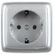 Розетка наружная с заземлением с изоляционной пластиной со шторками серебро