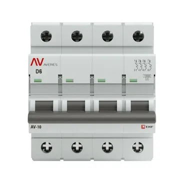 Выключатель автоматический AV-10 4P 6A (D) 10kA AVERES