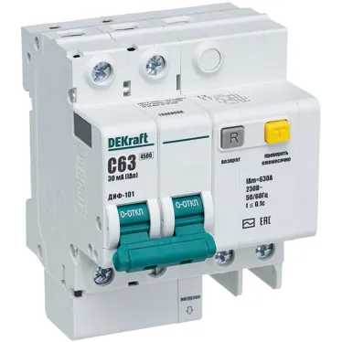 Выключатель автоматический дифференциальный (АВДТ) 2п 60А 30мА тип AC С 4.5кА ДИФ-101