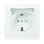 Розетка Минск 1-местная СП с заземлением и крышкой16А белая защитные шторки IP44