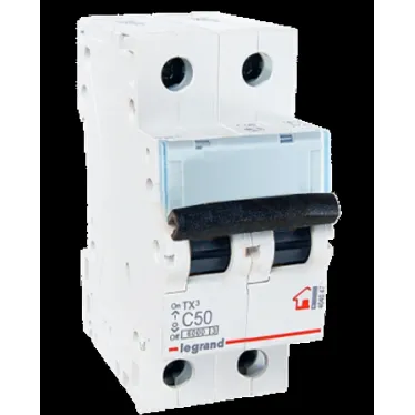 Автоматический выключатель TX? 6000 - 6 кА - тип характеристики C - 2П - 230/400 В~ - 50 А - 2 модуля