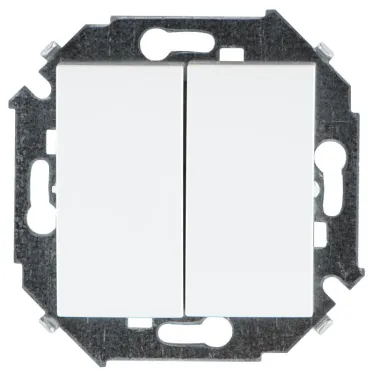 15 Выключатель двухклавишный проходной (переключатель) 16А 250В винтовой зажим белый