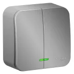 Выключатель BLANCA двухклавишный наружный (схема 5) с подсветкой 10A 250B алюминий