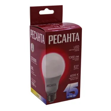 Лампа светодиодная LL-R-A65-15W-230-4K-E27 (груша, 15Вт, нейтр., Е27) Ресанта
