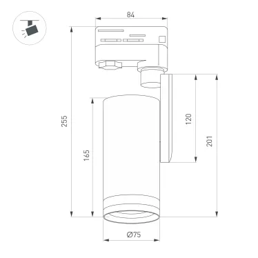 Светильник LGD-URANUS-4TR-R75-18W/25W Warm3500K-MIX BK, 20-50 deg, side holder, 230V, IP20, металл, 5 лет