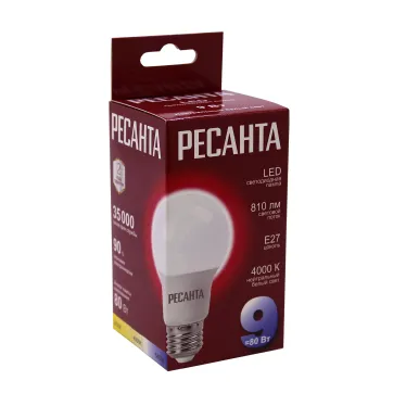 Лампа светодиодная LL-R-A60-9W-230-4K-E27 (груша, 9Вт, нейтр., Е27) Ресанта