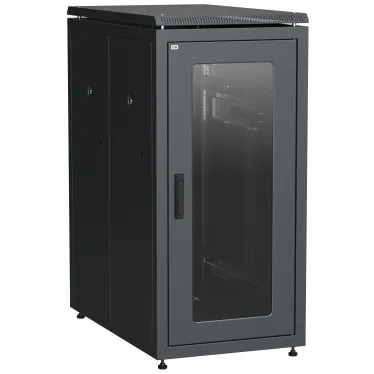 Шкаф напольный сетевой 19'' LINEA N 24U 800х1000мм стеклянная передняя дверь. задняя перфорированная черный