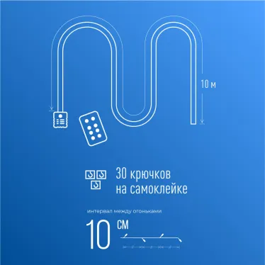 Гирлянда влагозащитная Дюралайт 10м (нить в трубке 0,8мм) + 30 клипс