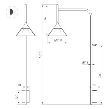 Светильник SP-OMBRELLO-WALL-7W 3000K BK, 30 deg, 230V, IP20, металл, 5 лет