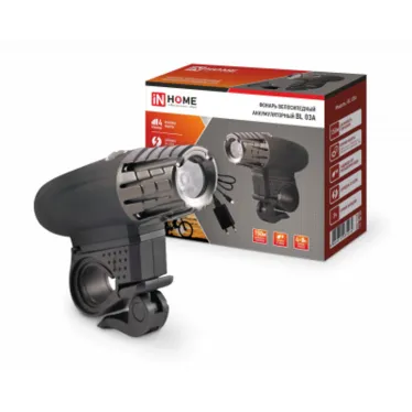 Фонарь велосипедный аккумуляторный BL 03А 3W LED 300Lm 4 режима с з/у 220В ЧЕРНЫЙ | 4690612035239 | IN HOME