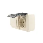 HATA Выключатель с розеткой с заземлением и крышкой бежевый, горизонтальный