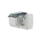                  Выключатель одноклавишный, с розеткой с заземлением крышкой, белый, горизонтальный
               