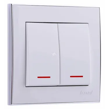 RAIN Выключатель 2-ой с подсветкой белый с боковой вставкой хром