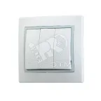 Мира Выключатель тройной белый с серой вставкой