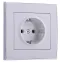 RAIN Розетка с заземлением керамика белая с боковой вставкой хром