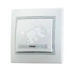 Выключатель одноклавишный, с подсветкой, белый, с серой вставкой