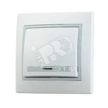 Выключатель одноклавишный, с подсветкой, белый, с серой вставкой