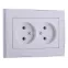 RAIN Розетка двойная без заземления керамика белая с боковой вставкой хром