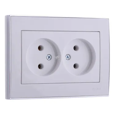 RAIN Розетка двойная без заземления керамика белая с боковой вставкой хром