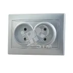                  MIRA Розетка двойная без заземления металлик серая
               