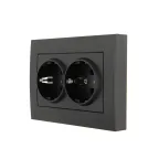 RAIN Розетка 2-я с/з керам. цв. черный графит матовый (10шт/120шт)