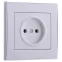 RAIN Розетка без заземления керамика белая с боковой вставкой хром