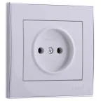 RAIN Розетка без заземления керамика белая с боковой вставкой хром