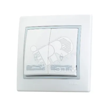 Мира Выключатель 2х клавишный белый с серой вставкой