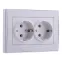 RAIN Розетка двойная с заземлением керамика белая с боковой вставкой хром