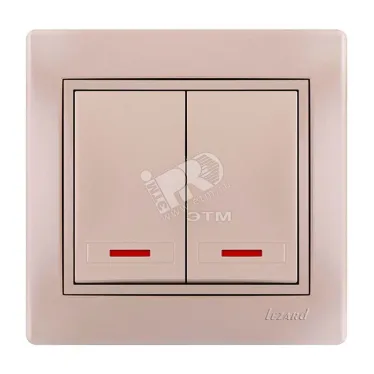 MIRA Выключатель двухклавишный с индикатором жемчужно-перламутровый