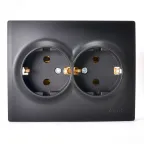                  KARINA Розетка двойная с/з керамика чёрный бархат (10шт/120шт)
               