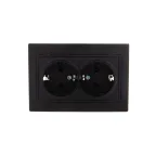 MIRA Розетка двойная с/з керамика чёрный бархат со вставкой (10шт/120шт)