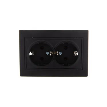 MIRA Розетка двойная с/з керамика чёрный бархат со вставкой (10шт/120шт)