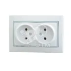                  MIRA Розетка двойная без заземления белая с серой вставкой
               