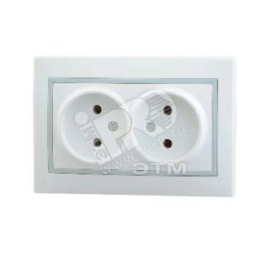 MIRA Розетка двойная без заземления белая с серой вставкой
