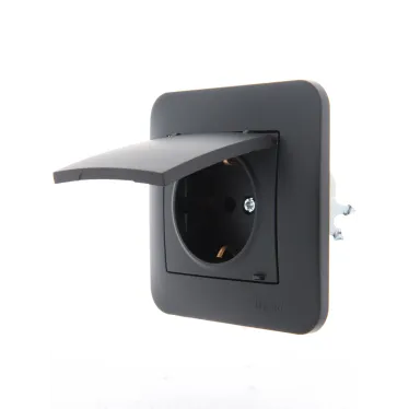 KARINA Розетка с/з с крышкой керамика чёрный бархат (10шт/120шт)