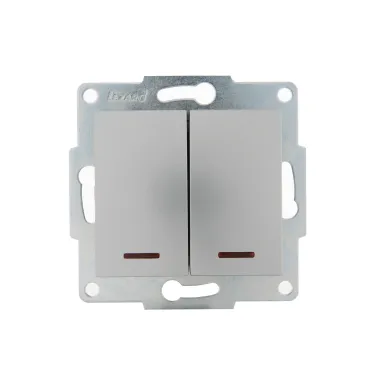 KARINA Выключатель двойной с подсветкой матовое серебро (10шт/120шт)