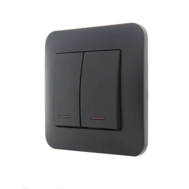 KARINA Выключатель двойной с подсветкой чёрный бархат (10шт/120шт)