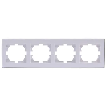 RAIN Рамка 4 поста горизонтальная белая с боковой вставкой хром