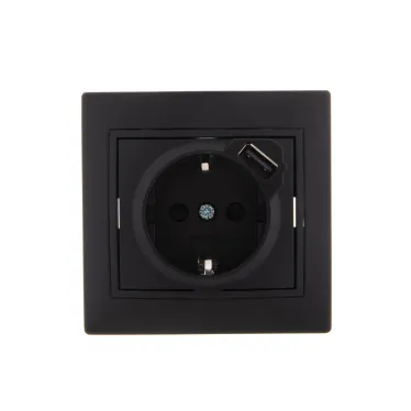 MIRA Розетка с\з +USB чёрный бархат со вставкой (10шт/120шт)