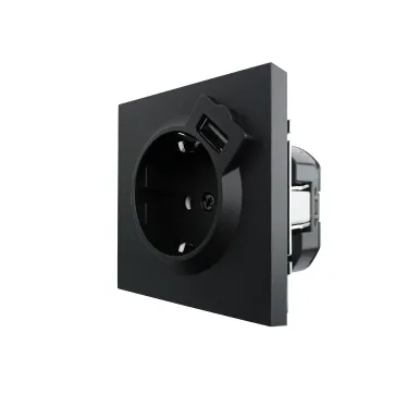 ZIMA Розетка с/з + USB разъем черный бархат LEZARD