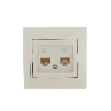 Розетка телефон/компьютер RJ45+RJ11 бежевая с вставкой
