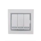 Мира Выключатель тройной белый с серой вставкой