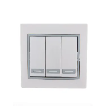 Мира Выключатель тройной белый с серой вставкой