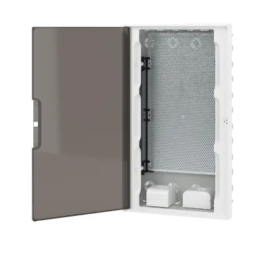 Щиток 36 мод встраиваемый для полых стен слаботочный FRAME, белый, с тонированной дверцей, с монтажной платой, в комплекте с 2 розетками Viva (арт. 45005) и 2 коробками PDD (арт. 10033)