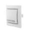 Выключатель одноклавишный, белый, с серой вставкой
