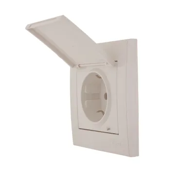 Розетка RAIN с/з с крышкой керамика белая