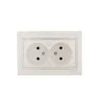 Мира Розетка двойная без заземления керамика жемчужно-белый перламутр со вставкой